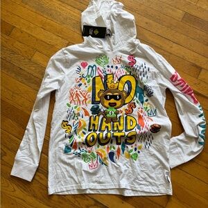 No Hand Outs White Graphic Hoodie - Colorful Streetwear Pullover